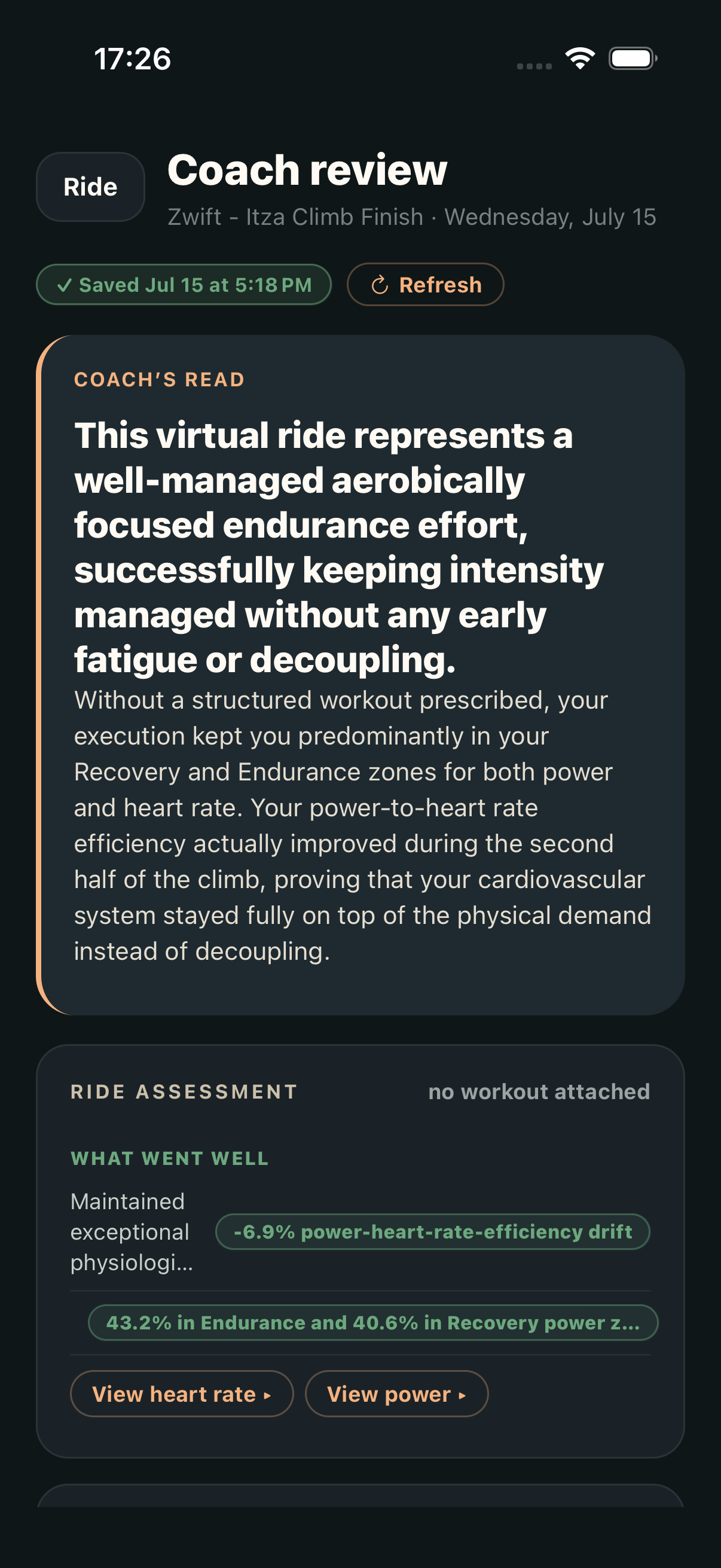 Cadence Coach's Read explaining aerobic control and physiological decoupling